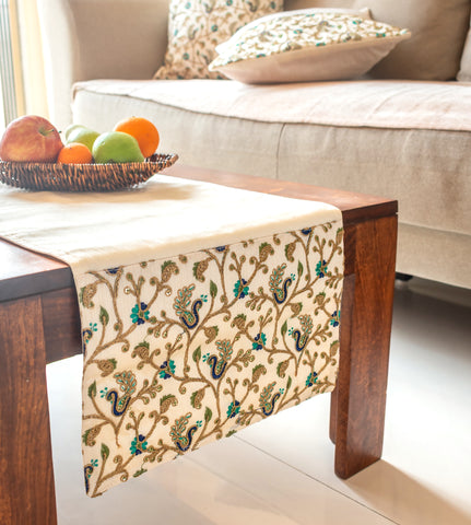 Table Runner White Peacock Garden - Small