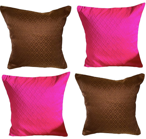 Set of 4: Imprints Self Design Pink Brown Cushion Covers