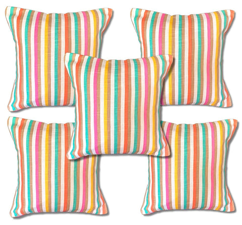 Set of 5: Multicoloured Stripes Cushion Covers 16"x16"