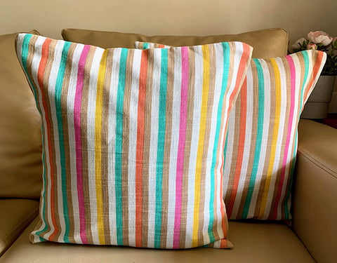 Set of 5: Multicoloured Stripes Cushion Covers 16"x16"
