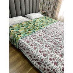 Handblock Printed Quilted Bedcover - Palace Garden