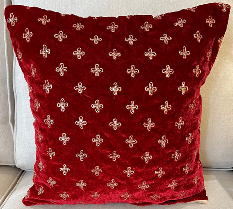 Maroon Floret Velvet 16"x16" Cushion Cover