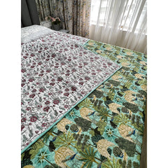 Handblock Printed Quilted Bedcover - Palace Garden