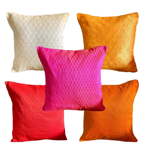 Set of 5: Imprints Self Design Warm Colours Cushion Covers