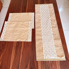 White Gold Boota - Table Runner with 2 Mats