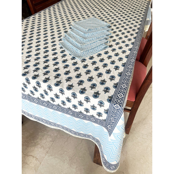 Blue Flower 6 seater Tablecloth + Napkins