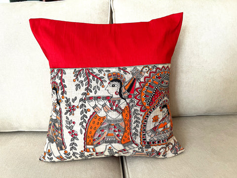 Cushion Covers Madhubani: Red Jalsa