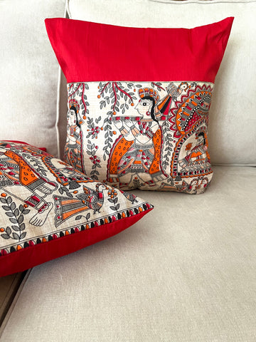 Cushion Covers Madhubani: Red Jalsa