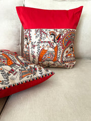 Cushion Covers Madhubani: Red Jalsa
