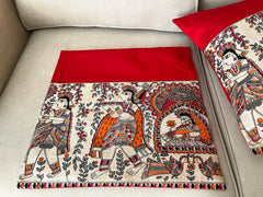 Cushion Covers Madhubani: Red Jalsa