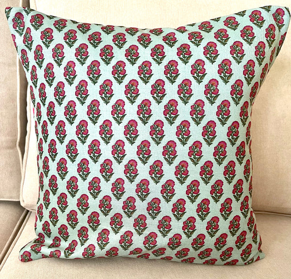 Green Pink Floral Cushion Cover