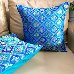 Cushion Cover and Runner Mats Set - Blue Patola