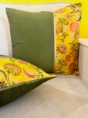 Cushion Cover and Runner Mats set - Yellow Oriental with Green