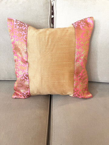 Salmon Pink Banarasi Trim Cushion Cover