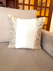 White Banarasi Trim Cushion Cover
