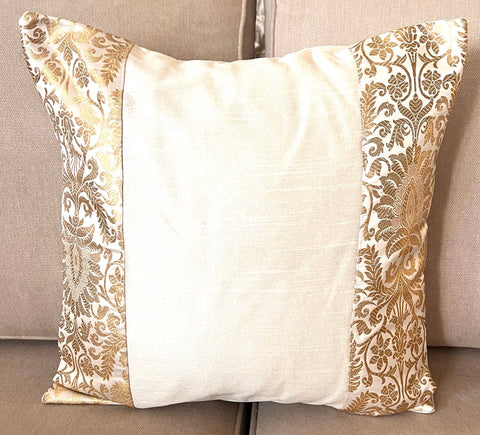White Banarasi Trim Cushion Cover