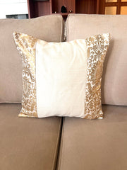 White Banarasi Trim Cushion Cover