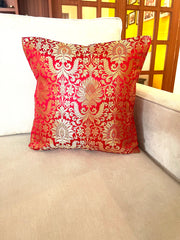 Red Banarasi Cushion Cover