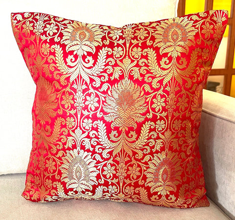Red Banarasi Cushion Cover