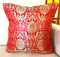 Red Banarasi Cushion Cover