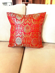 Red Banarasi Cushion Cover