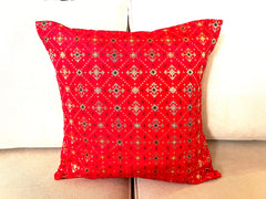 Red Bandhani Cushion Cover