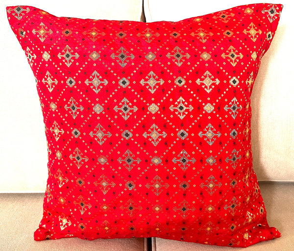 Red Bandhani Cushion Cover