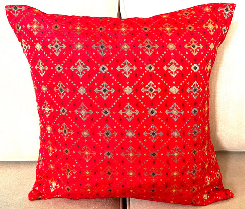 Red Bandhani Cushion Cover