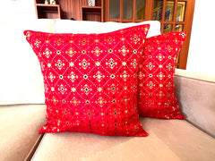 Red Bandhani Cushion Cover