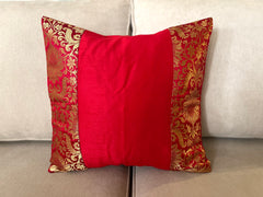 Red Banarasi Trim Cushion Cover