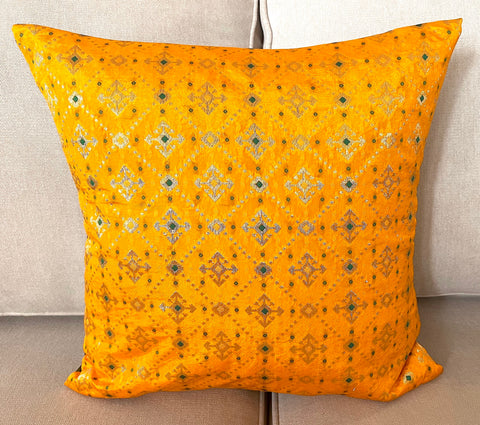 Yellow Bandhani Cushion Cover