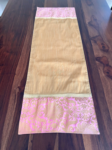 Salmon Pink Banarasi Table Runner - Small
