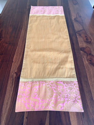Salmon Pink Banarasi Table Runner - Small