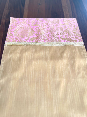 Salmon Pink Banarasi Table Runner - Small