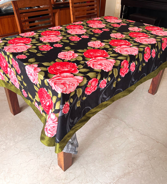 Black Peach Floral Tablecloth