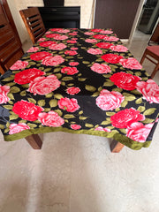 Black Peach Floral Tablecloth