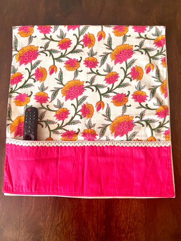 Pink Orange Floral Fridge Microwave Cover