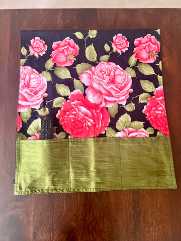 Black Peach Floral Fridge Microwave Cover