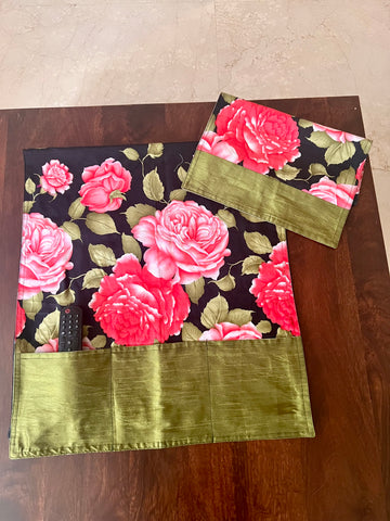 Black Peach Floral Fridge Microwave Cover