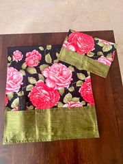 Black Peach Floral Fridge Microwave Cover