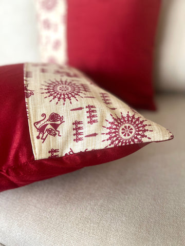 Set of 2: Maroon Warli Edge