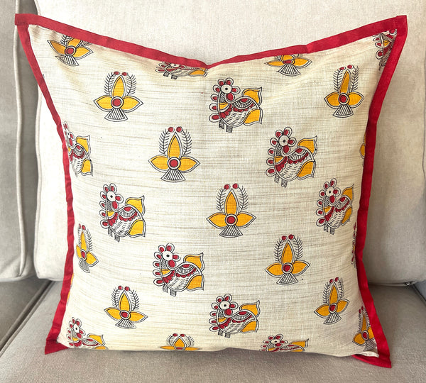 Madhubani: Yellow Red Diya Cushion Covers