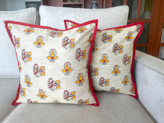 Madhubani: Yellow Red Diya Cushion Covers