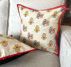 Madhubani: Yellow Red Diya Cushion Covers