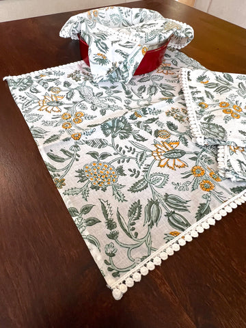 Green White Floral Roti Covers