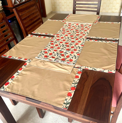 Orange Twirl - Table Runner with 6 Mats