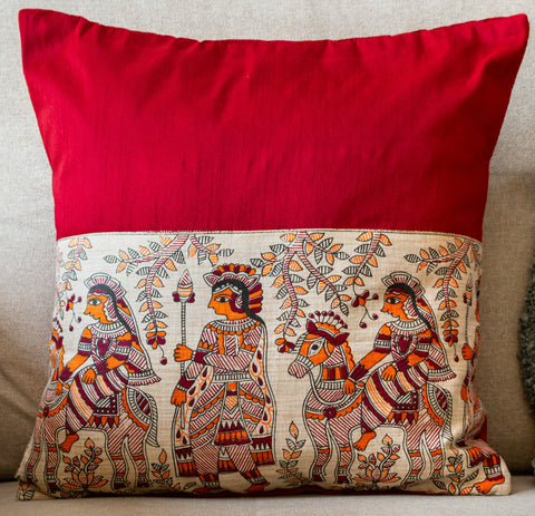 Madhubani Maroon Jodha Cushion Covers