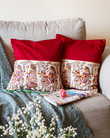 Madhubani Maroon Jodha Cushion Covers