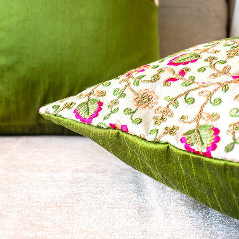 Embroidery Half Emerald Garden Cushion Covers