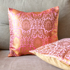 Salmon Pink Banarasi Cushion Cover